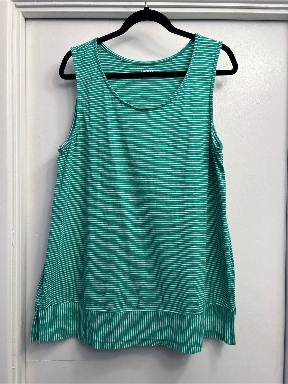 Lands' End Green and White Striped Tunic Length Tank Top Size Large